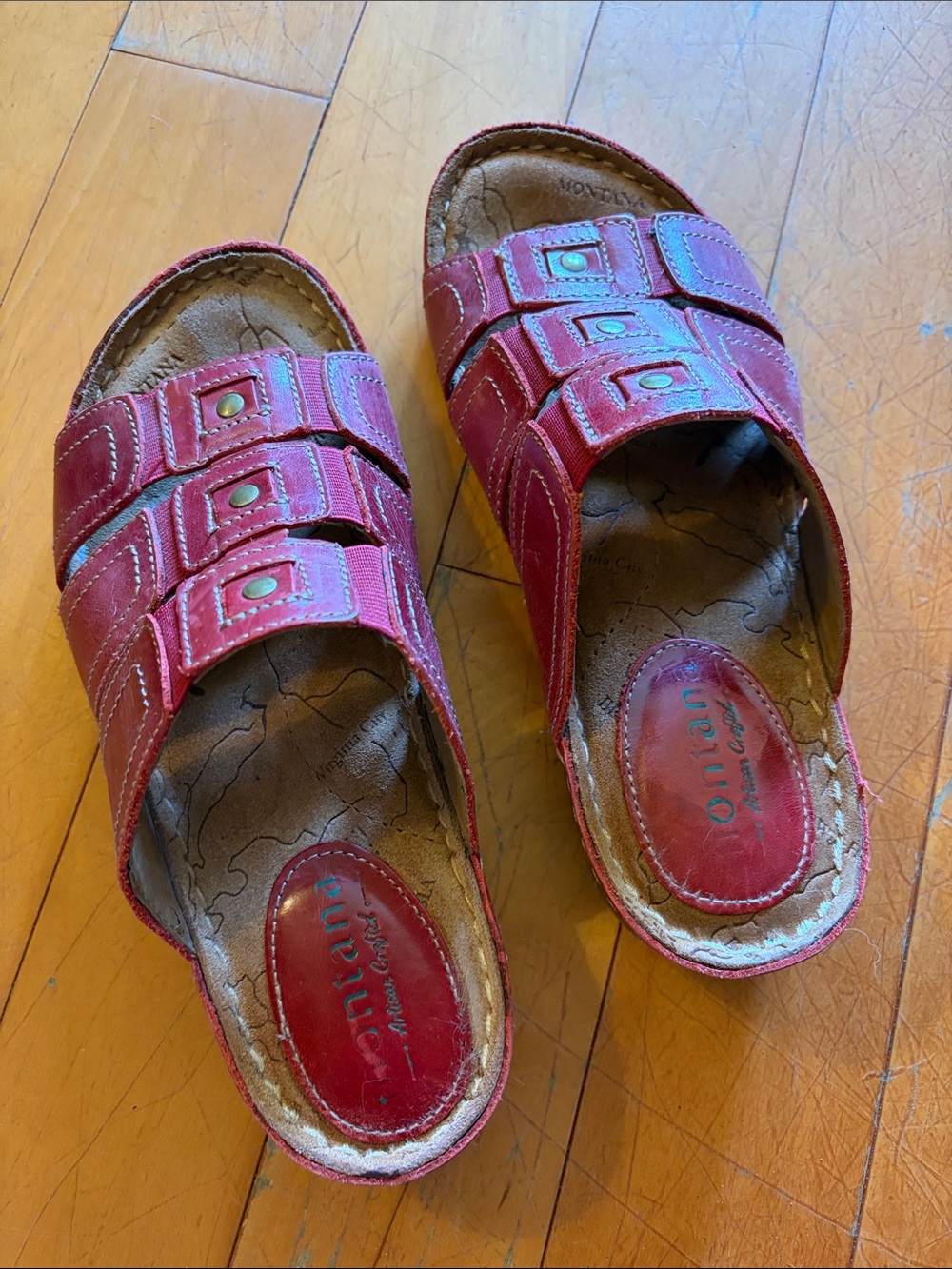Women’s Red Triple-Strap Slide Sandals by